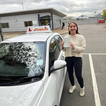 Emily - first time test pass with zero driving faults at Norwich Peachman Way after 5-day intensive driving course with The Best Intensive Driving School